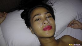 Shy Asian babe takes a large service of cum for epic facial