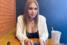 Chubby Asian babe at restaurant