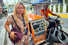 Chubby Pinay poses next to trike in Manila