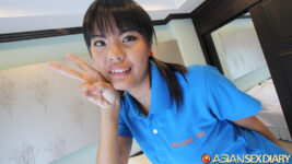 Korean maid throws up peace sign