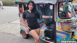 Latina babe poses next to tuktuk