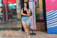 Filipina babe stands in mall