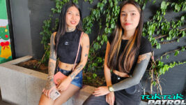 Thai babes pose at local Bangkok shop